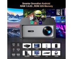 Beamer Android 11 Projector - 200 W Vermogen - 1920 x 1080 Resolutie - LCD Scherm - Voor Thuis En Zakelijk Gebruik