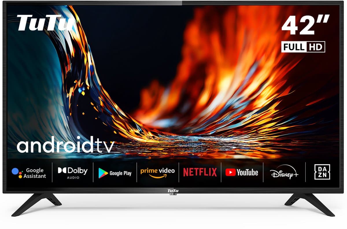 TuTu Android Smart TV - LED Full HD - 42 inch/108 cm - Frameless Design - Tripple Tuner DVB-T/T2/S/S2/C - HDMI x2, USB x2, CI+ - Voice Controle & Streaming apps - Geassembleerd in Eindhoven - TUS42FD1A — afbeelding 1