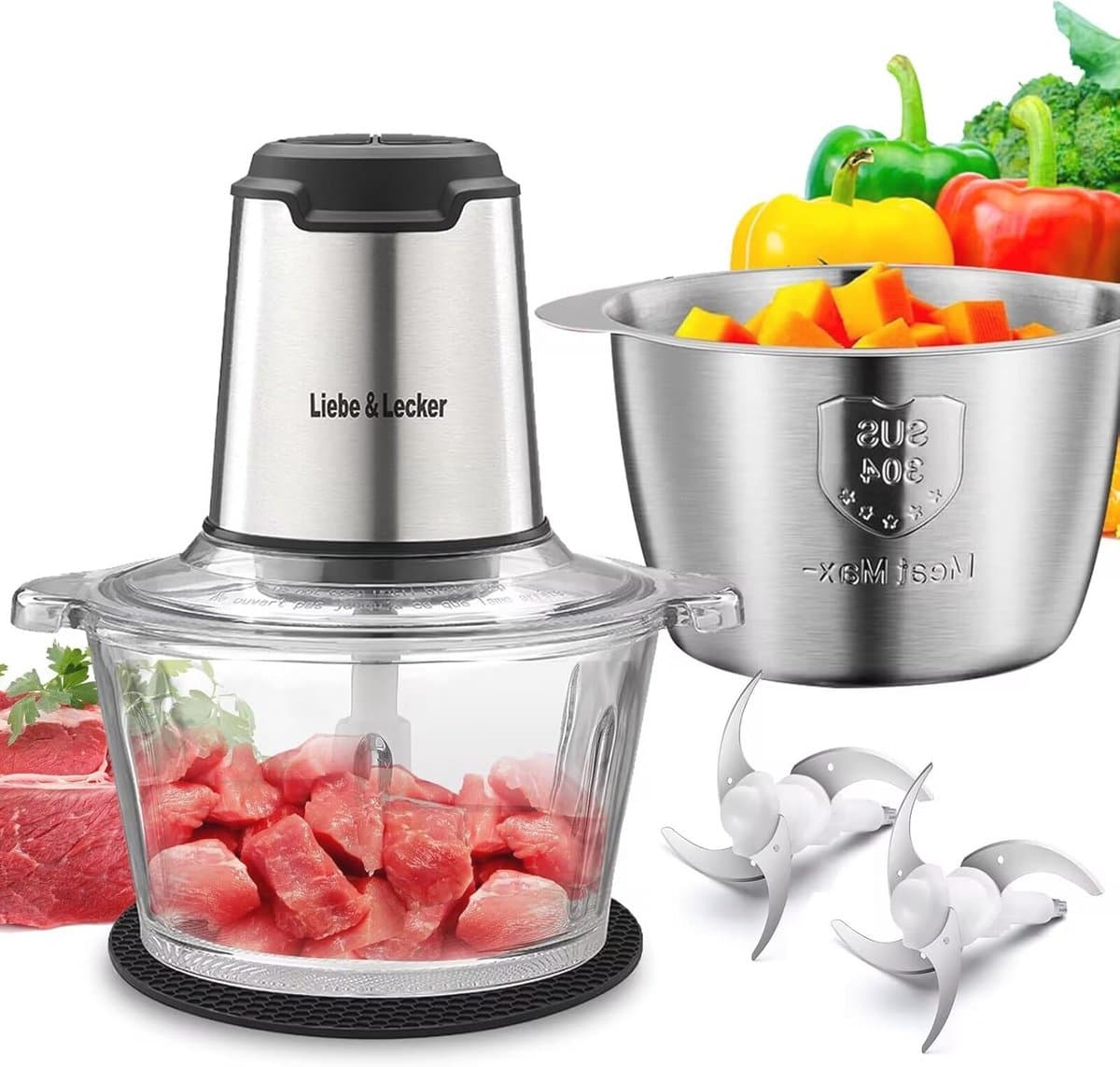 Keukenmachine met Hakmolen en Vleesmolen - 8 Kopjes, 2 Snelheden, 350W - Voor Fruit, Vlees, Groenten en Babyvoeding — afbeelding 1