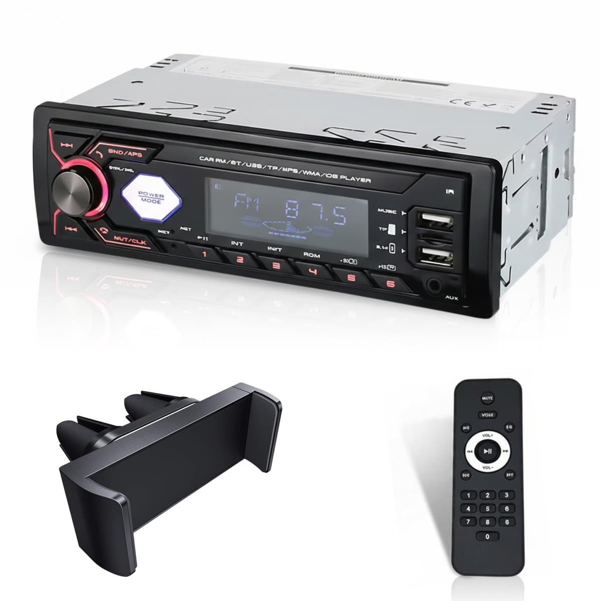 BOSWELL T1 Autoradio - USB, AUX en Handsfree - Autoradio met Bluetooth - Auto Radio voor alle Auto’s - Incl. Telefoonhouder, Afstandsbediening — afbeelding 1