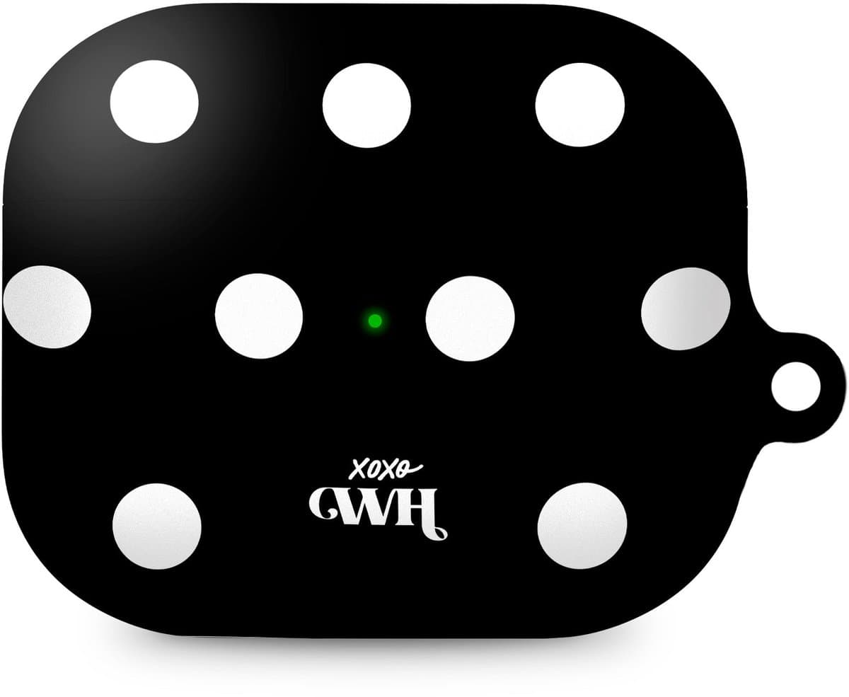 xoxo Wildhearts hoesje geschikt voor AirPods Pro 3 - Polka Dots (Zwart) - Ook als telefoonhoesje verkrijgbaar - schokbestendige case - koptelefoonhoesje - Beschermhoes met stippenpatroon - Zwart met witte stippen — afbeelding 1