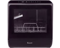 Ventux® Mini Vaatwasser Incl. App – Afwasmachine – 5 Programma’s – 900 Watt – 42,5 x 42,8 x 45,8 cm - Zwart