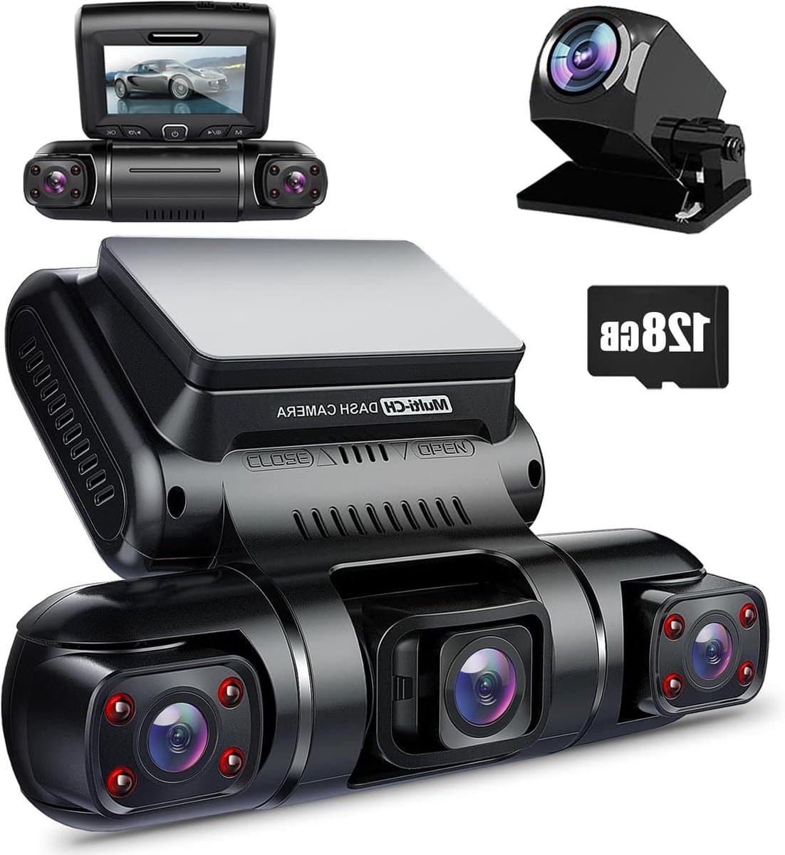 Dashcam 4-kanaals - Auto camera - Veilige ritten - Ingebouwde GPS - 1080P FHD - Zwart — afbeelding 1