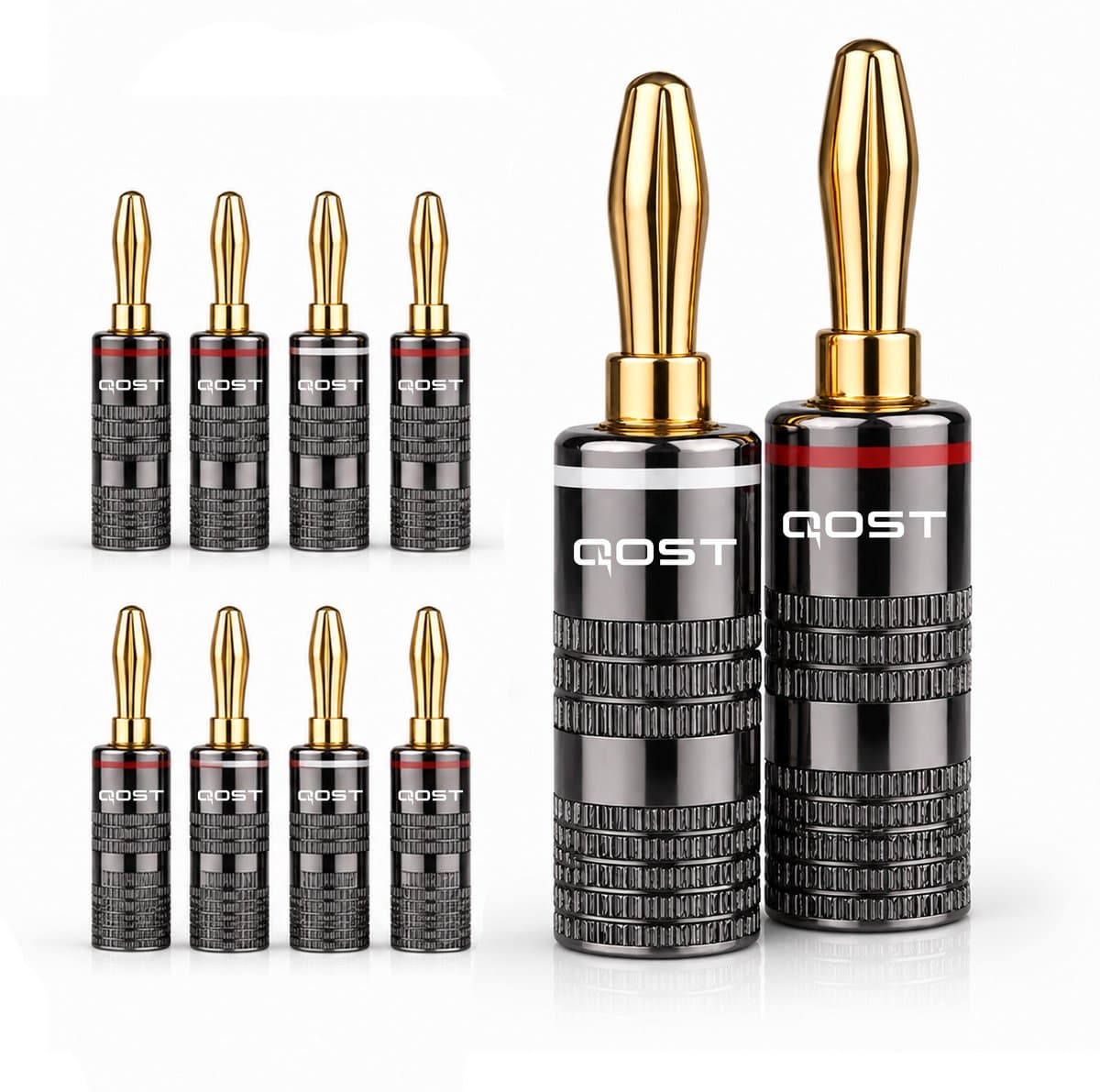 Qost - Banaanstekker - 8 Stuks - Gold Plated - Banaan Stekker - Luidspreker Stekker – Voor Versterker & Speakers — afbeelding 1