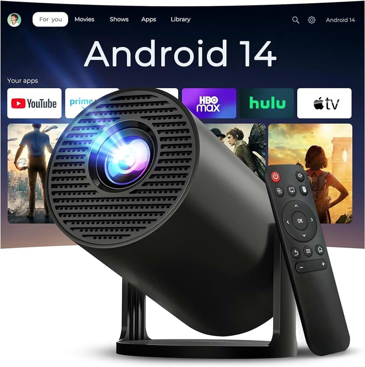 Projector, 4K, videoprojector, Android 11, videoprojector met Bluetooth 5 en wifi 6, LYNCAST 1080p, draagbare projector voor telefoon/tv-stick/HDMI/PS5/iOS — afbeelding 1