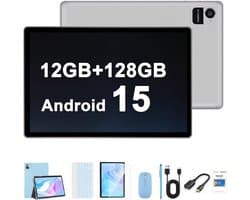 SnelShoppen - 10.1 inch Android 15 Tablet met 12GB RAM, 128GB Opslag, 8000mAh Batterij, 1280 x 800 Touchscreen, 5G Bluetooth/WiFi, Bundel met Case, To