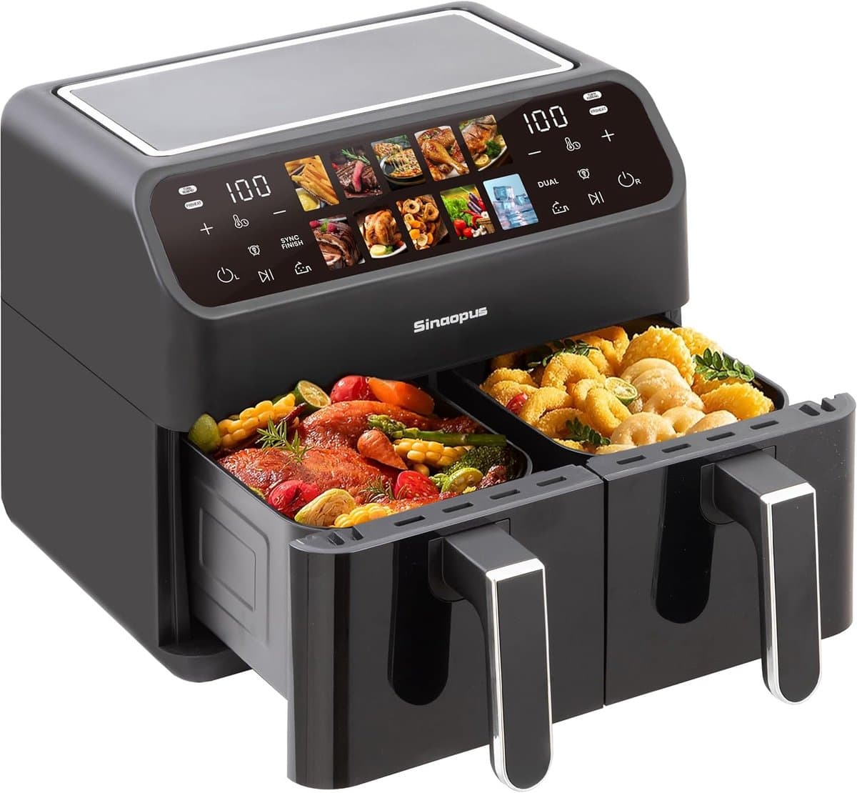 Heteluchtfriteuse Dubbele Kamer - Airfryer XXL - Gezond Koken - Twee Aparte Manden - 9 Liter Totaal - Zwart — afbeelding 1
