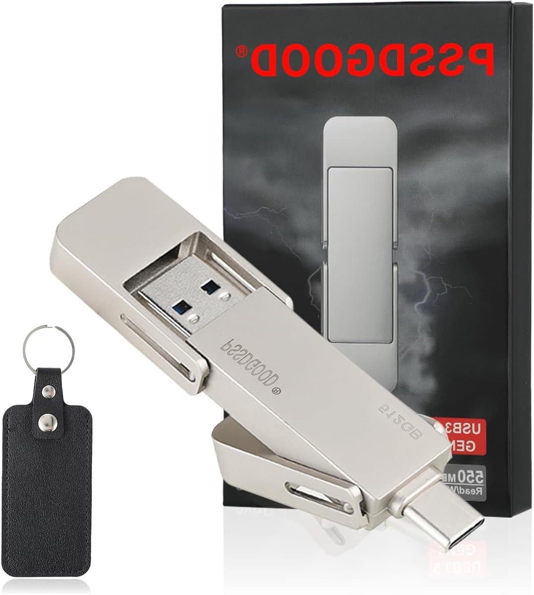 USB-C Stick - Externe SSD - Snelle Data Overdracht - 2-in-1 Type C en A - 512 GB - Zilver — afbeelding 1