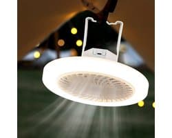 Camping-plafondventilator met verlichting – Campingventilator – LED-campinglamp – Oplaadbaar – Kunststof – Wit