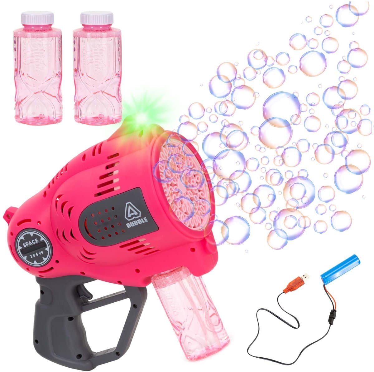 Springos Bellenblaasmachine - Bellenblaas Pistool - Bellenblazer - Bubble gun Volledig Elektrische Bubbel Gun met Reservoir - Roze -Led Verlichting — afbeelding 1