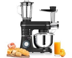 Staande Mixer - Keukenmachine Keukenmixer - Bakken en Koken - 5-in-1 Multifunctioneel - 10L Kom - Zwart