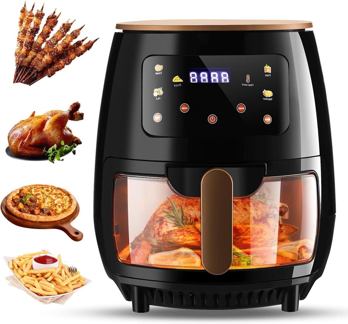 Airfryer met Venster - Heteluchtfriteuse Airfryer - Gezond Koken - Zichtbaar Bakproces - 5 Liter - Zwart — afbeelding 1