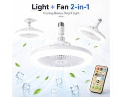Plafondlamp Met Ventilator - E27 Ventilator Met Verlichting - Plafondventilator - LED Ventilatorlamp - Drie Lichtstanden - Traploos Dimbaar - Ventilator Met Afstandsbediening - Grijs