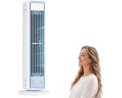 Bladloze Torenventilator - Torenventilator - Draagbare Mobiele Airco Cooler - Bladloos - Draaibaar Ventilator - 5 Snelheden - Met Afstandsbediening - Luchtstroom - Stil Compact - Mobiele Airco - Compacte Airconditioner Voor een Goede Nachtrust - Wit