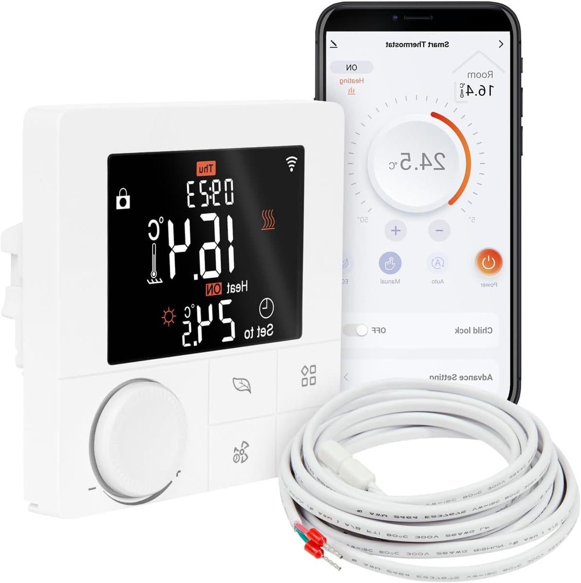 WiFi thermostaat - Slimme regelaar - Temperatuur regelen - App bediening - 86 cm - Wit — afbeelding 1