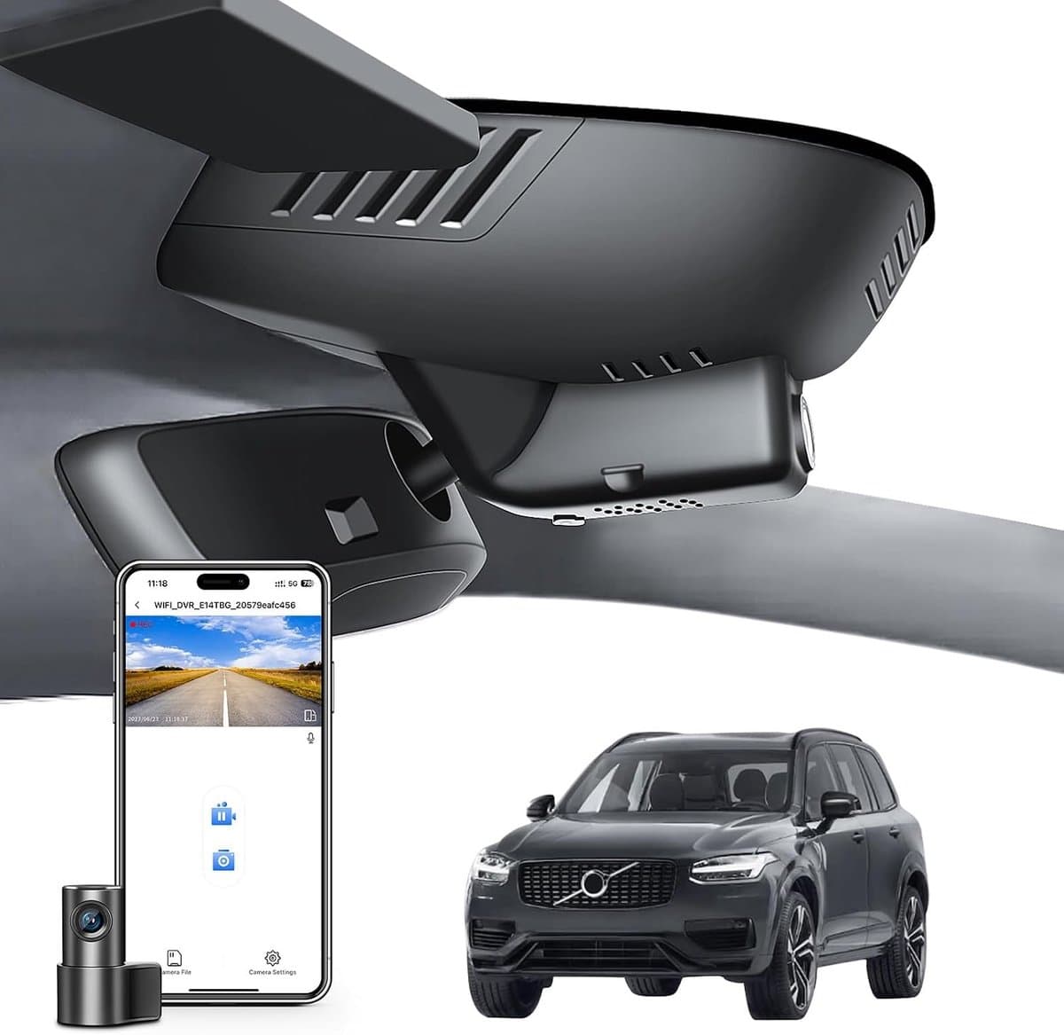 Dashcam voor auto - Zwart - Geschikt voor Volvo XC90 2023-2026 - 4K Voor- en 1080P Achtercamera - Met WiFi en G-sensor — afbeelding 1