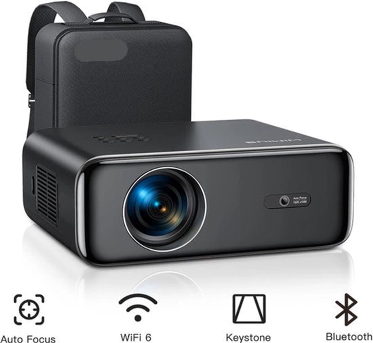 Beamer - Projector - Mini Projector - 4K - FHD 1080P - 26000 Lumen - Auto Focus & Keystone - WIFI 6 & Bluetooth – Draagbare - Home Theater Beamer – EU Plug - Zwart — afbeelding 1