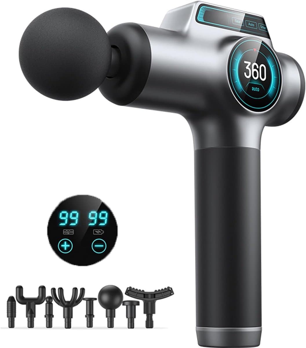 Massagepistool, diep weefsel rugmassager met 8 vervangende massagekoppen - impactmassagepistool voor sporters, voor pijnverlichting, ultrastille elektrische massageapparaat voor genezing, ontspanning — afbeelding 1