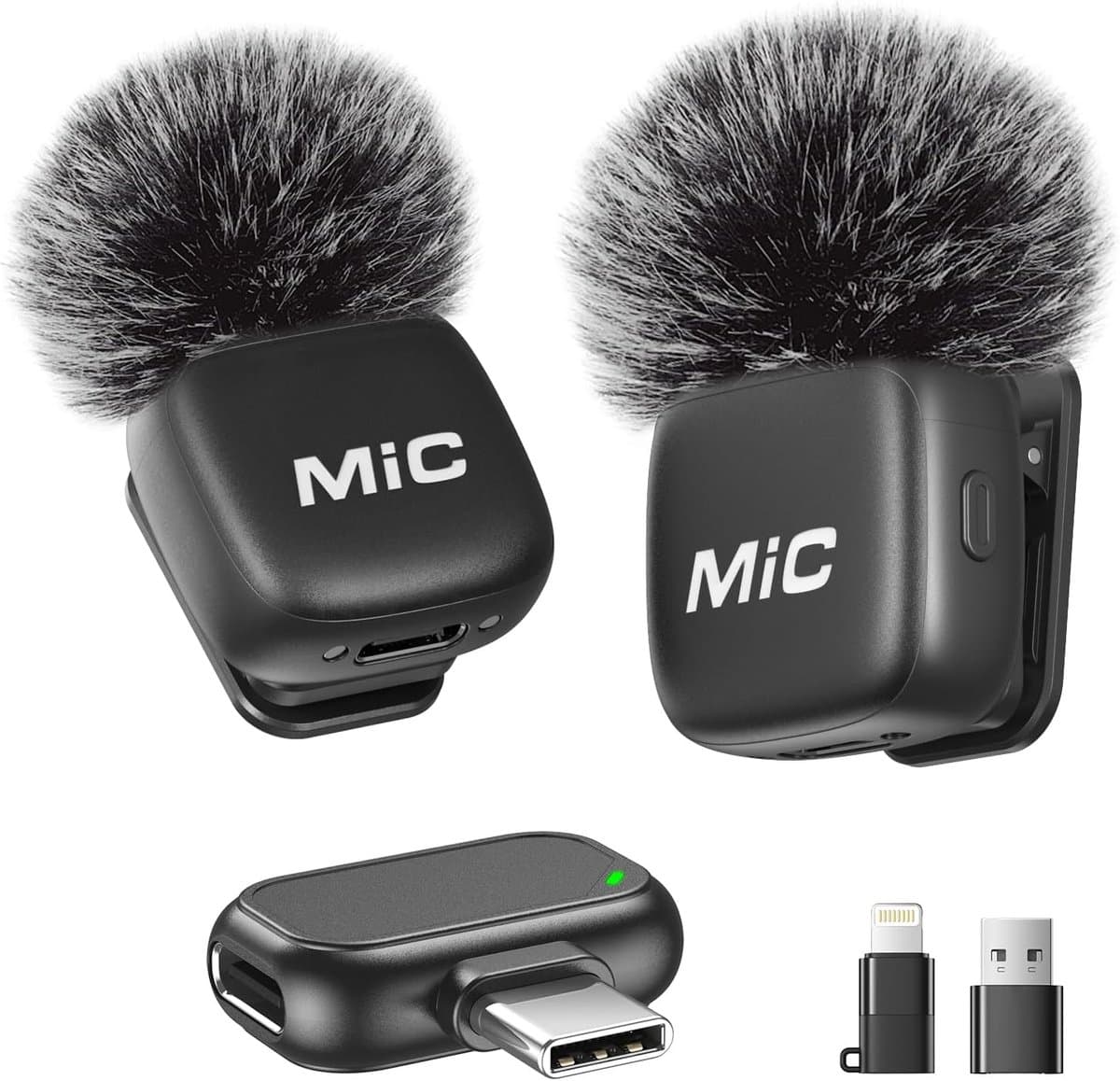 Draadloze dasspeldmicrofoon geschikt voor iPhone, iPad en Android-telefoons. Set van 2 mini-microfoons met ruisonderdrukking, automatische koppeling, mute-functie en reverb, geschikt voor vloggen, video-opnames, TikTok en YouTube — afbeelding 1