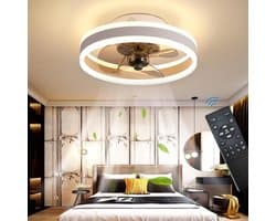 Plafondventilator met Verlichting – Bamboe Look – Ø50 cm – Dimbare LED Verlichting – Transparante Ventilatorbladen – Afstandsbediening – Zomer- en Winterstand
