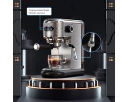 Espressomachine – 20 Bar – Compact Koffiezetapparaat - Semi-Automatisch - 1.1L - 1450W - ESE Pads - en Gemalen Koffie – RVS - Heetwaterfunctie