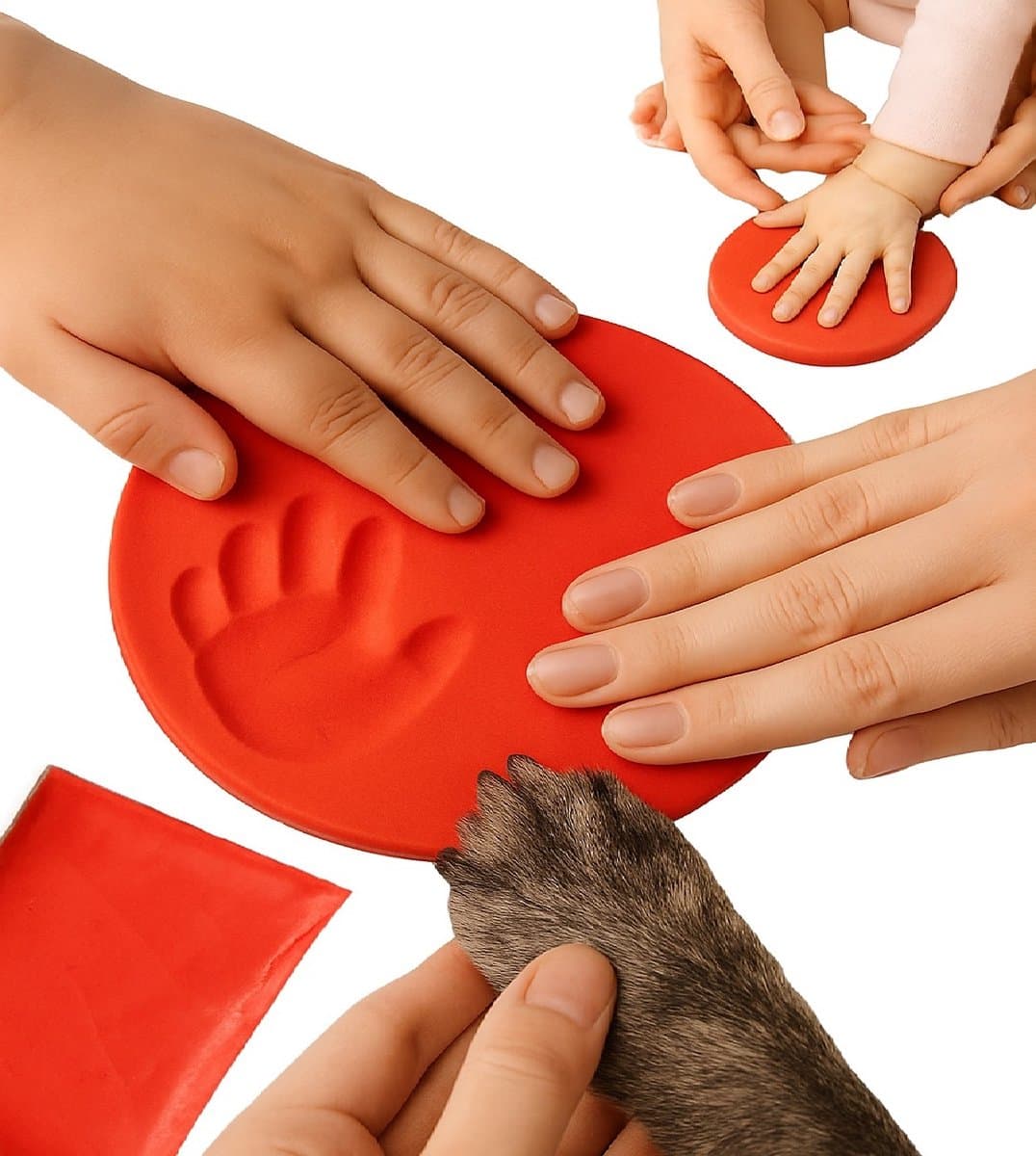 Baby hand- & voetafdruk klei – Rood – 20g zachte fluffy klei – DIY gipsafdruk – Voor baby’s én huisdieren – Pootafdruk hond/kat – Lichtgewicht & herbruikbaar – 10×7 cm verpakking — afbeelding 1