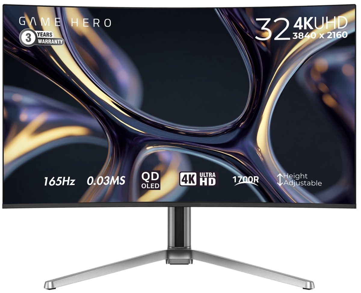 GAME HERO® 32 inch 4K QD-OLED Curved 0.03ms Gaming Monitor - 165Hz — afbeelding 1