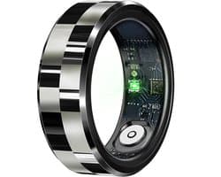 WizBay Premium Select® Smart Ring Zwart Zilver - Hartslag, Slaap, Bloeddruk, Zuurstof - Multi Sport Modi - Oplaadcase - Maat 8