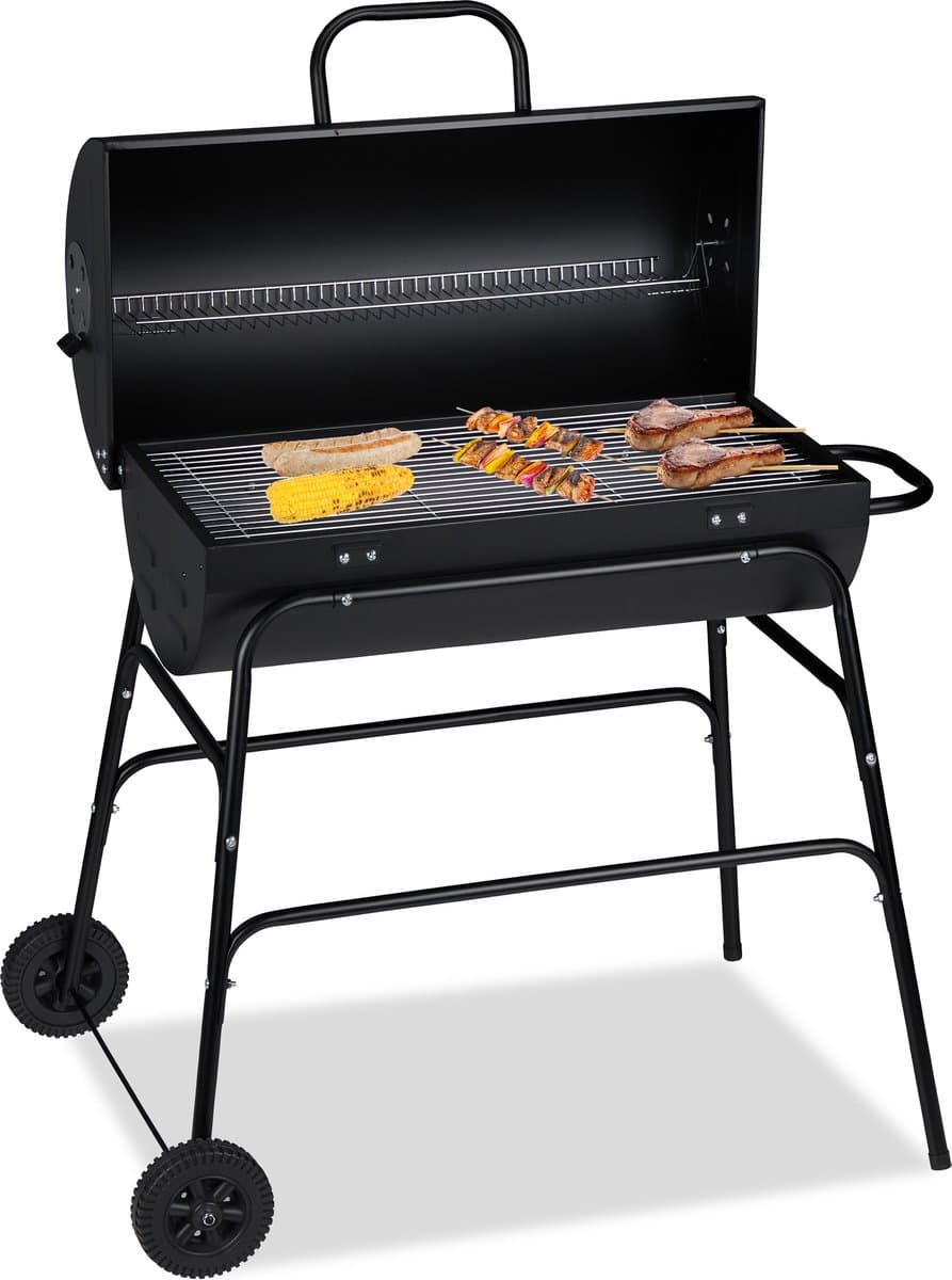 houtskool bbq - met deksel - verstelbare beluchting - stabiel - 96,5 x 103 x 64,5 cm - zwart — afbeelding 1