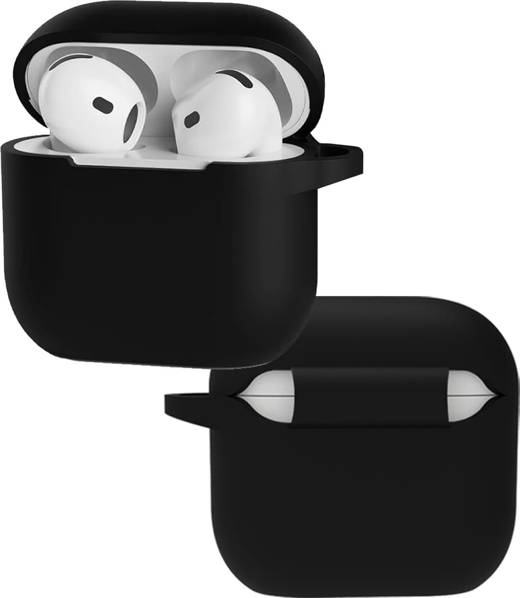 Hoes - Geschikt voor Apple AirPods 4 / 5 - Siliconen Hoesje met Clip - Silicone Case Cover - Zwart — afbeelding 1