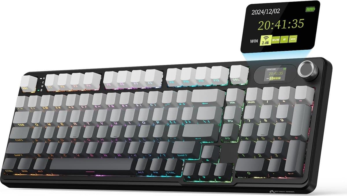 ATTACK SHARK X98PRO - Draadloze Mechanisch Gaming Toetsenbord - Side Printed PBT Keycaps - TFT Scherm - Multifunctionele Draaiknop - Wired/2.4G/Bluetooth Tri-Mode - Gasket Mod - 98keys - Moonlit Night — afbeelding 1