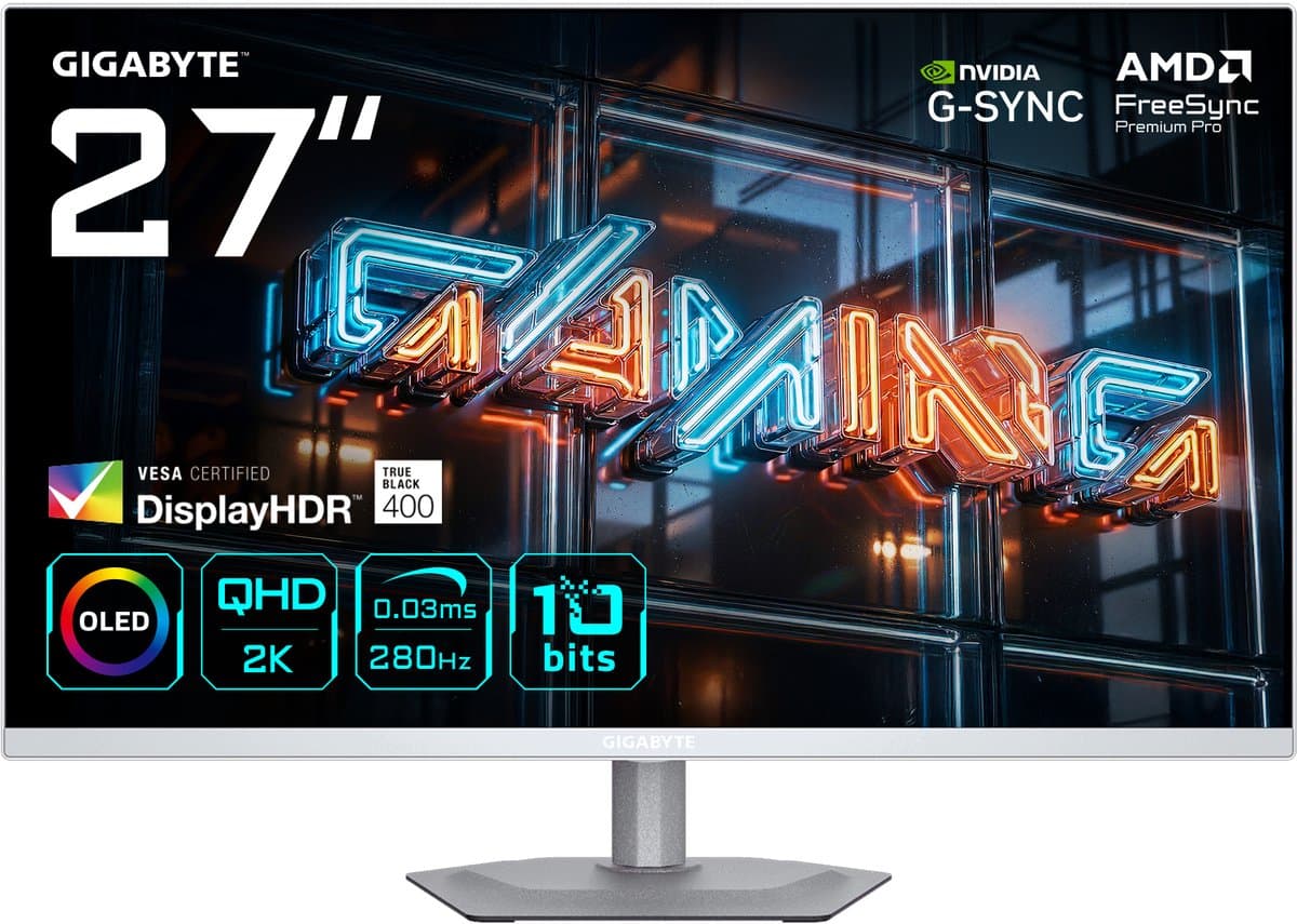 GIGABYTE MO27Q2A ICE - 2K QHD QD-OLED Gaming Monitor - 280Hz - 27 Inch — afbeelding 1