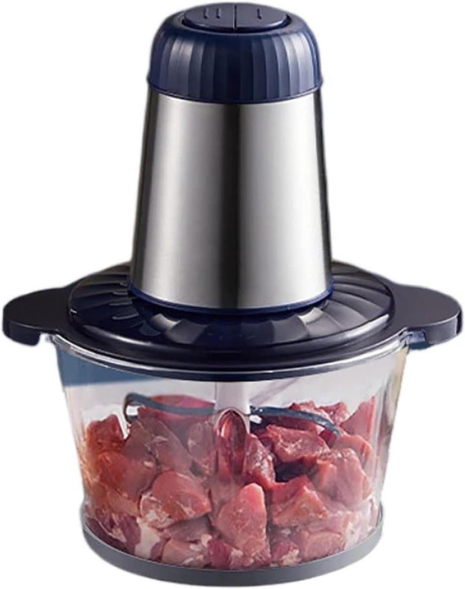 Keukenmachine - Mini hakker - Snel ingrediënten hakken - Krachtige 300W motor - 2L glazen kom - Zilver — afbeelding 1