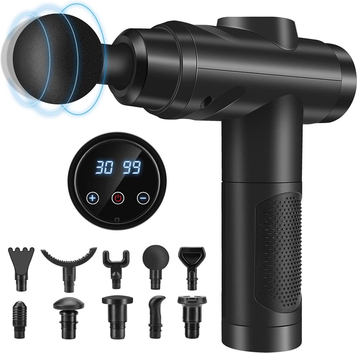 Massagepistool - Spierherstel Tool - Spierontspanning - 30 snelheden LCD - 10 opzetstukken - Zwart — afbeelding 1