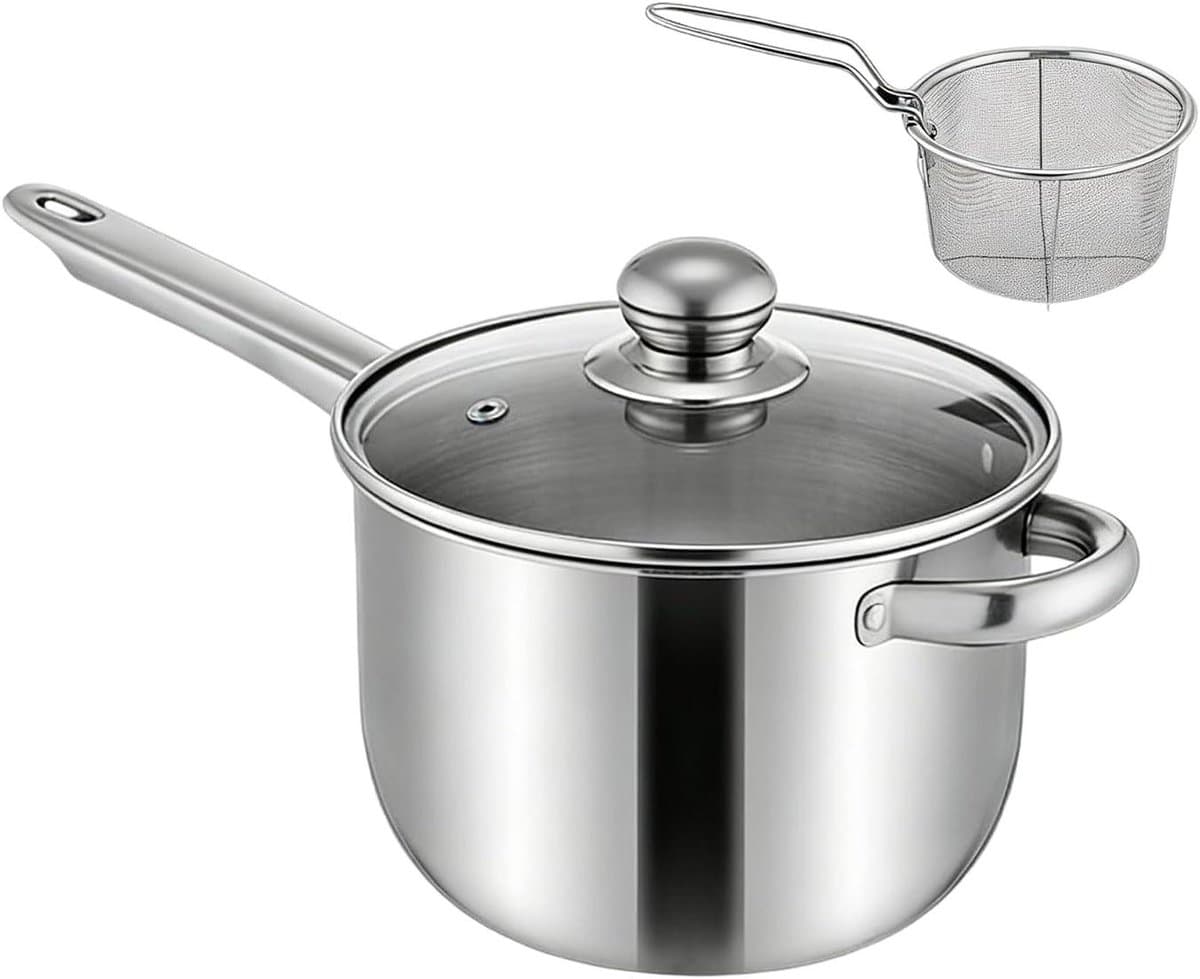 Mini Friteuse - Compact Frituurpan - Thuis Koken - Roestvrij Staal - 2.5 Liter - Zilver — afbeelding 1
