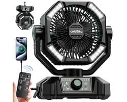 VIEMAE Ventilator - Ventilator staand - Tafelventilator - Ventilatoren - Incl afstandsbediening, LED, haak - Oplaadbaar - Zwart, groen