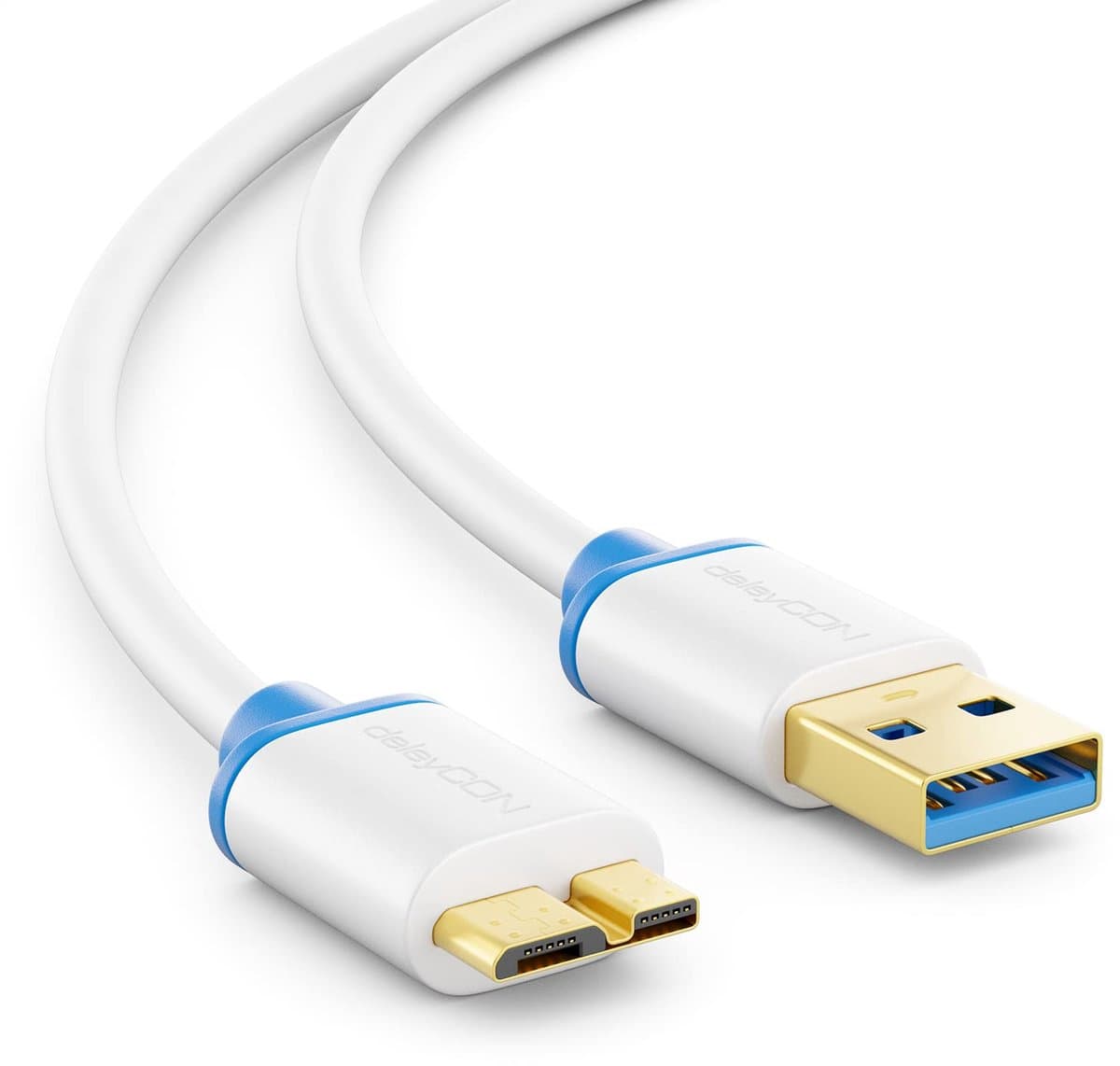 Micro USB 3.0 Kabel - Datakabel Laadkabel - Externe Schijven - 5 Gbit/s Snelheid - 2 Meter - Wit — afbeelding 1
