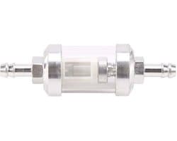 Universeel brandstoffilter geschikt voor benzinemotoren, verchroomd glas, XU, 5/16 inch, 8 mm, zilverkleurig, geschikt voor motorfietsen.