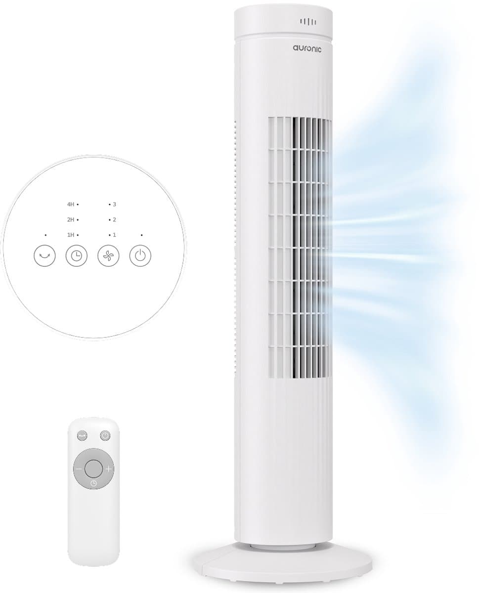 Auronic Torenventilator - Met Afstandsbediening en Timer - Ventilator - 60° Oscillatie - 76 cm - Wit — afbeelding 1