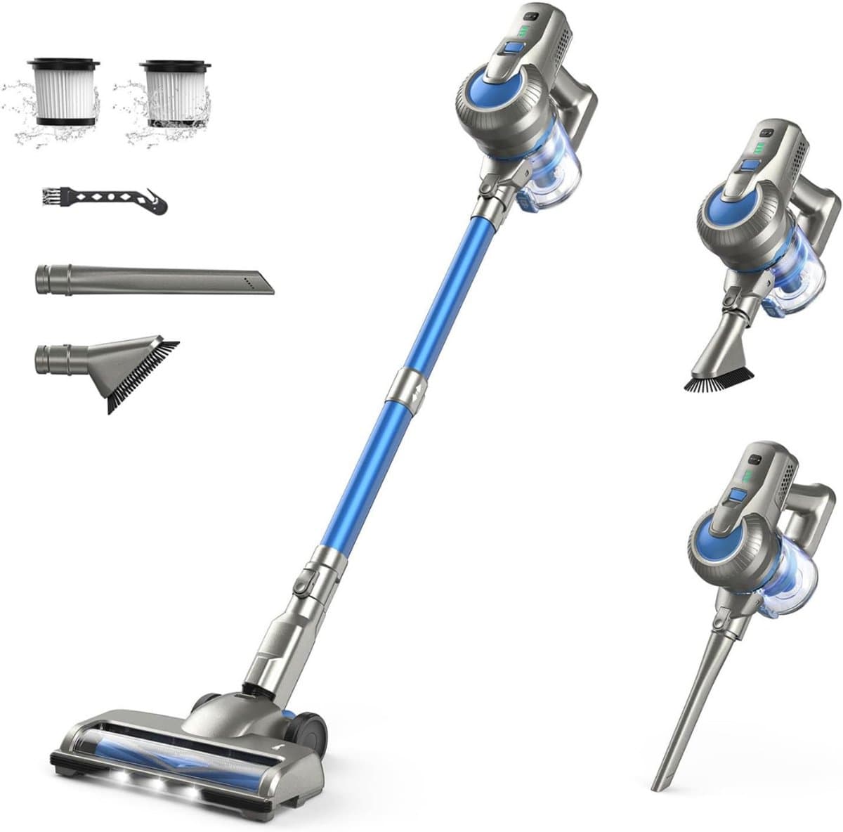 DVDSS® Steelstofzuiger - 6-in-1 - Voor dierenharen, tapijt, harde vloeren - 23kPa zuigkracht - Grijs/Blauw — afbeelding 1