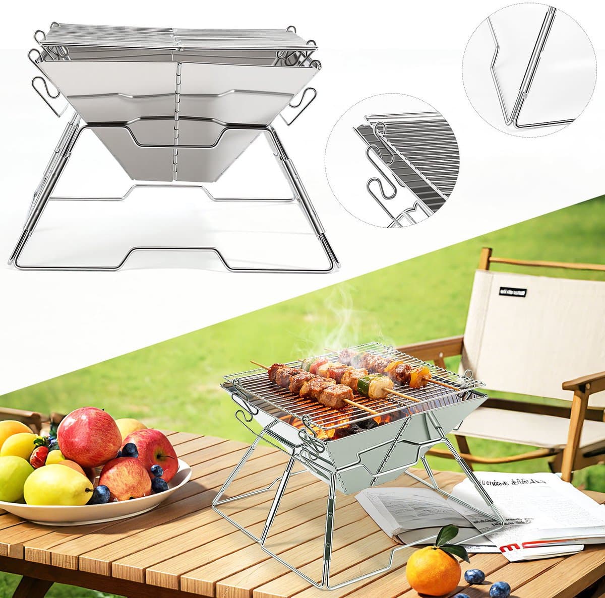 Eenvoudige Houtskool BBQ – Opvouwbare Barbecue met Snelle Montage en Regelbare Hoogte — afbeelding 1