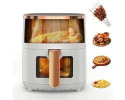ShopWizz Airfryer - Multifunctionele Lucht friteuse - Digitaal Display - Met Timerfunctie - 8 Kookfuncties - 6L - Wit & Rosegoud