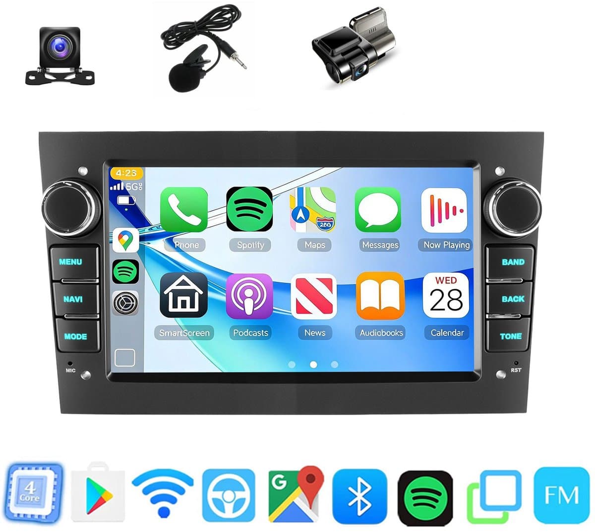 ESSGOO Android 15 Autoradio Geschikt Voor Opel Astra H Corsa C/D Meriva Zafira B - 4GB + 64GB - Draadloos Apple Carplay & Android Auto - 7-inch Touchscreen - GPS-Navigatie - Bluetooth & Wifi - Achteruitrijcamera - Microfoon - Dashcam — afbeelding 1