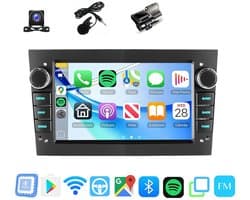 ESSGOO Android 15 Autoradio Geschikt Voor Opel Astra H Corsa C/D Meriva Zafira B - 4GB + 64GB - Draadloos Apple Carplay & Android Auto - 7-inch Touchscreen - GPS-Navigatie - Bluetooth & Wifi - Achteruitrijcamera - Microfoon - Dashcam