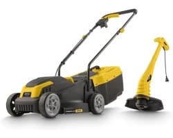 Elektrische grasmaaier trimmer - Tuingereedschap set - Gazon onderhoud - 2-in-1 functionaliteit - 32 cm snijbreedte - geel