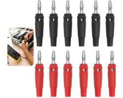 Verpakking van 12 flexibele banaanstekkers van 4 mm | Soldeerloze, stapelbare schroefconnectoren Geschikt voor luidsprekers, versterkers en hifi-audiosystemen.