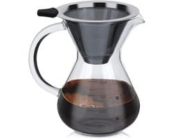 400ml Handmatige Koffiezetapparaat met Roestvrijstalen Filter en Schaal - Koffiezetapparaat voor heerlijke koffie - Koffiepot met glazen kan