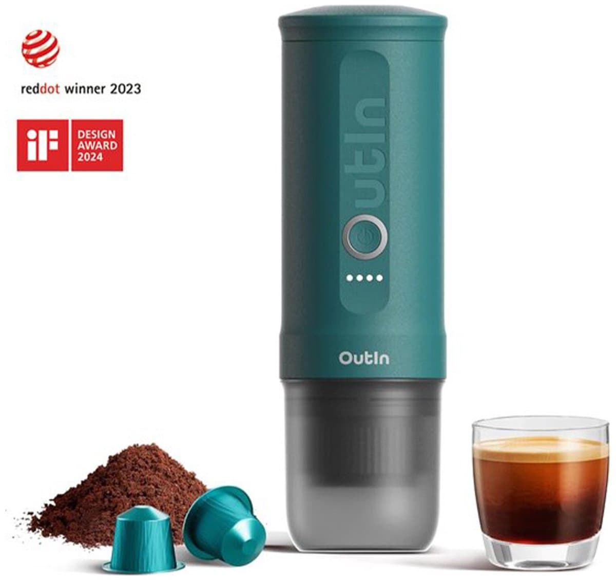 Outin - Draagbare Elektrische Espressomachine | Koffiezet apparaat voor Onderweg | Capsules & Gemalen Koffie | Portable Espresso Machine | Snelle Waterverwarming | 20 bar | Draagbare Koffiemachine | Reis & Camping Koffiezetapparaat | 12 volt — afbeelding 1