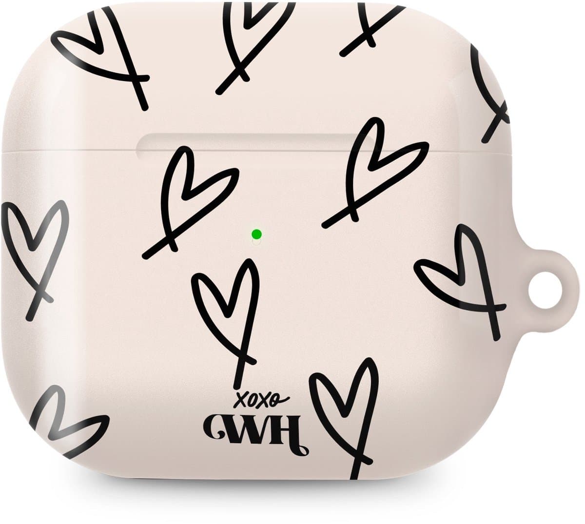 xoxo Wildhearts hoesje geschikt voor AirPods 5 - All Yours - Ook als telefoonhoesje verkrijgbaar - schokbestendige case - koptelefoonhoesje - Glimmende afwerking - Beschermhoes met hartjesprint - hartjes - Beige - Zwart — afbeelding 1