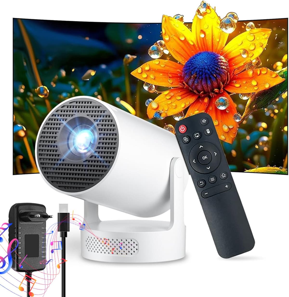 Mini Beamer - Draagbaar Projector - Android 12 - WiFi & Bluetooth 5.4 - 720p & 4K Decodering - Automatische Keystone - 180° Draaibaar - 2000:1 - 170 ANSI - 35-110 Inch - Thuisbioscoop - Voor Thuis & Kantoor & Buiten — afbeelding 1